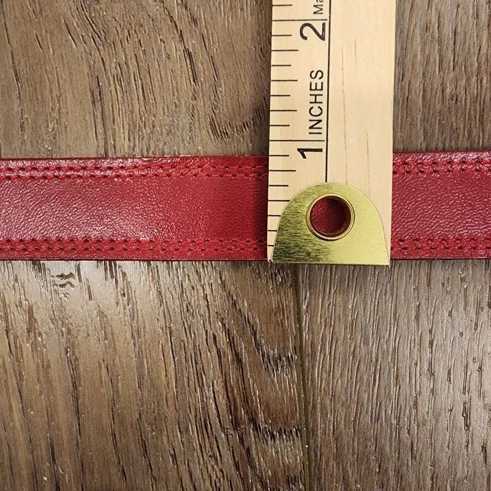 Nocona Red Leather Belt with Silver Aztec Southwestern Design Buckle size 26